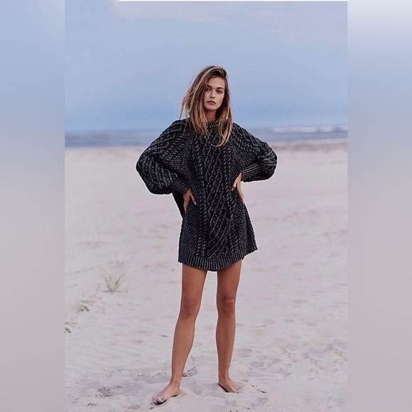 Free People Mustard Cable Knit Sweater Dress - Picture 7 of 15